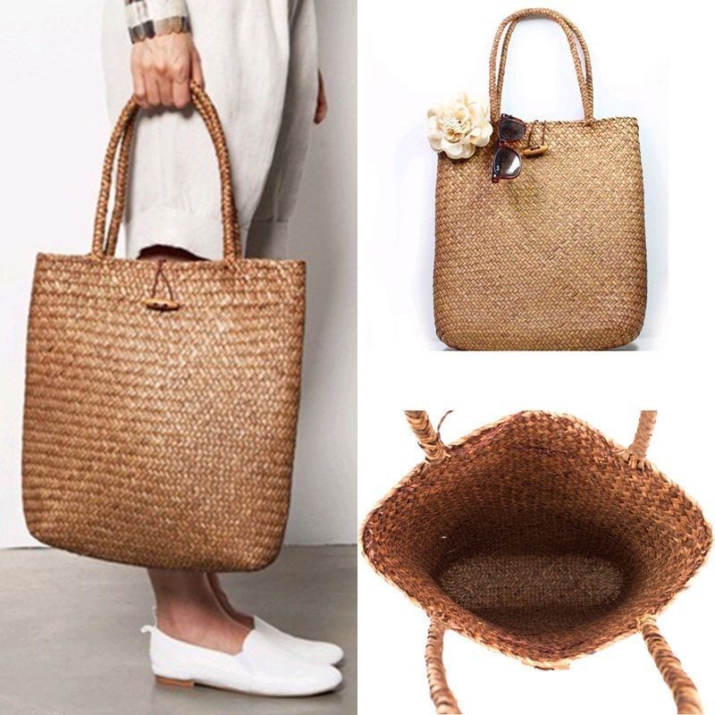 Homemade Large Straw Tote Beach Bag