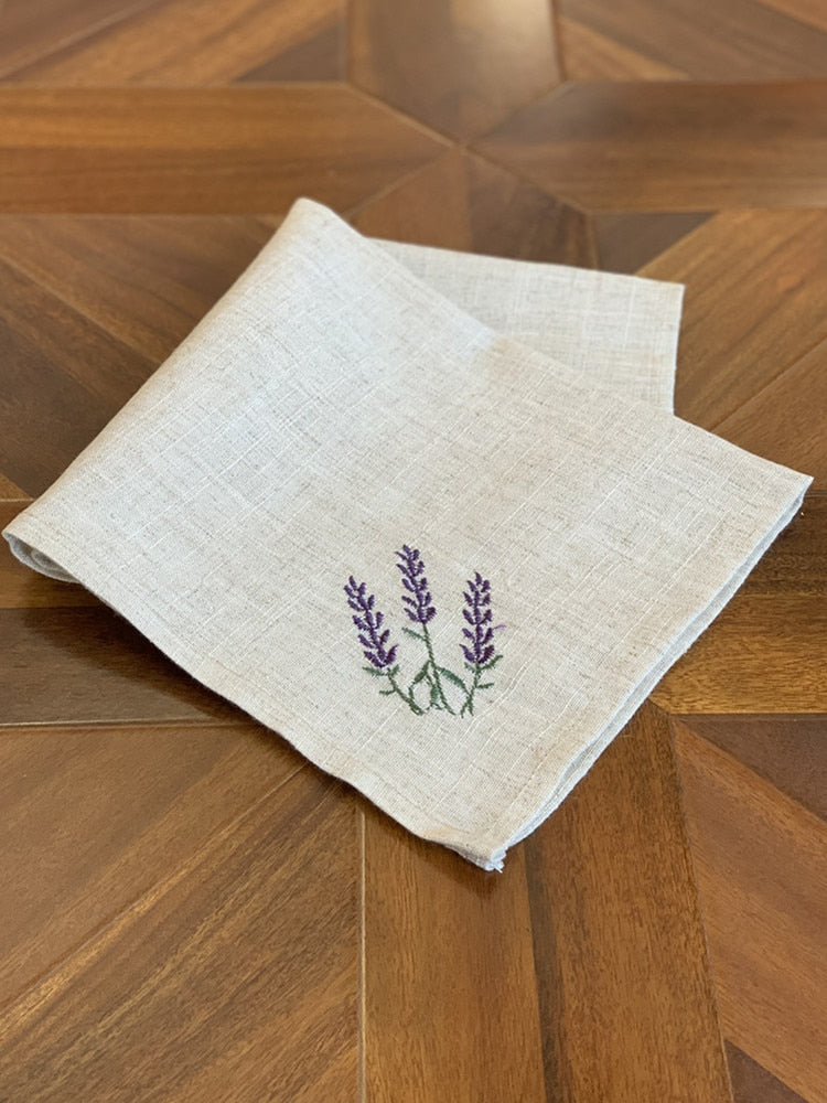 Hemstitch Poly & Linen Napkin/ Placemat With Lavender Detail