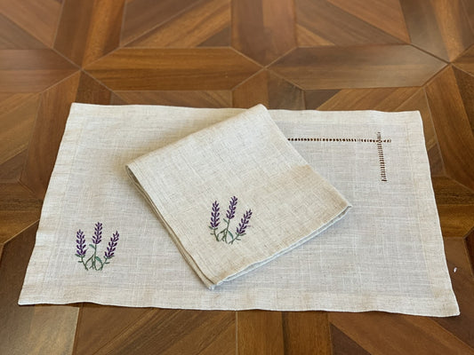 Hemstitch Poly & Linen Napkin/ Placemat With Lavender Detail