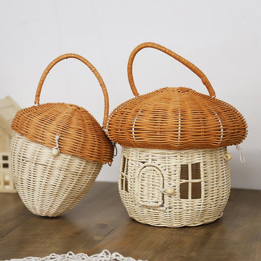 Vintage Style  Pinecone Rattan Basket Bag