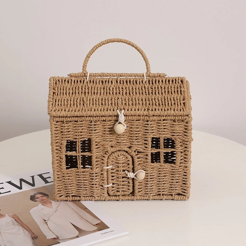 Vintage Style  Pinecone Rattan Basket Bag