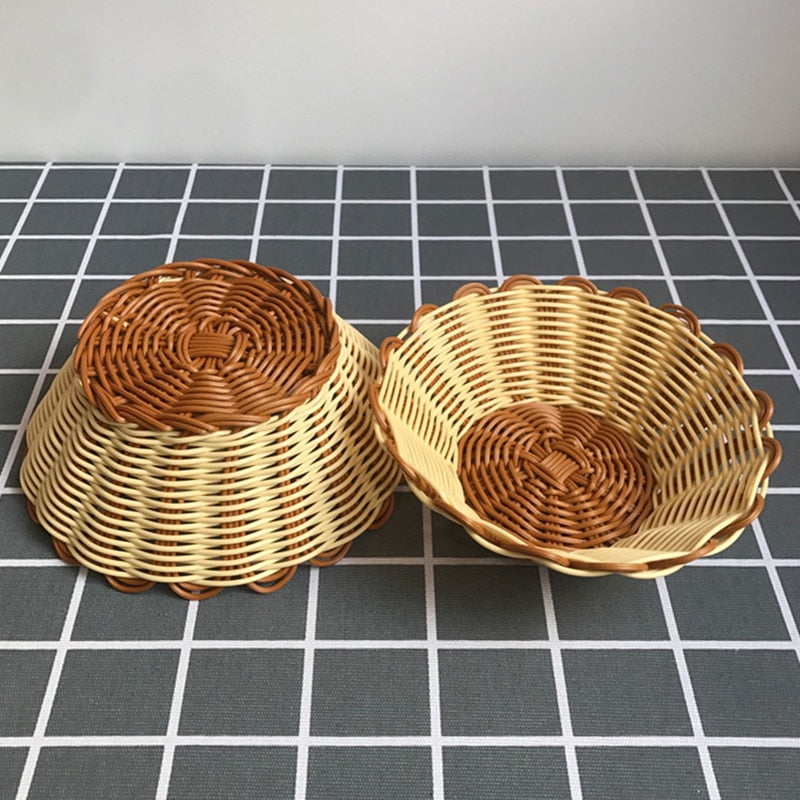 Round Simulation Woven Rattan Storage Basket