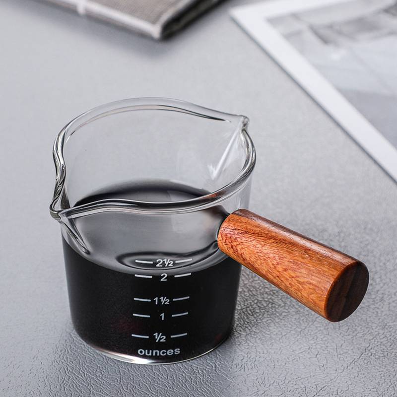 Espresso Coffee Cup With Measuring Cup and Wooden Handle