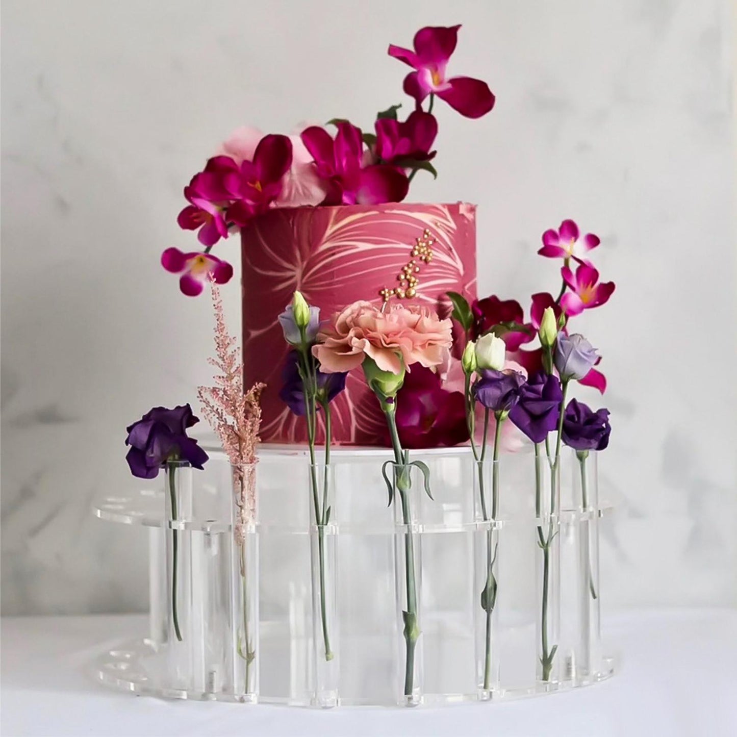 Acrylic Cake Stand With Flower Inserts