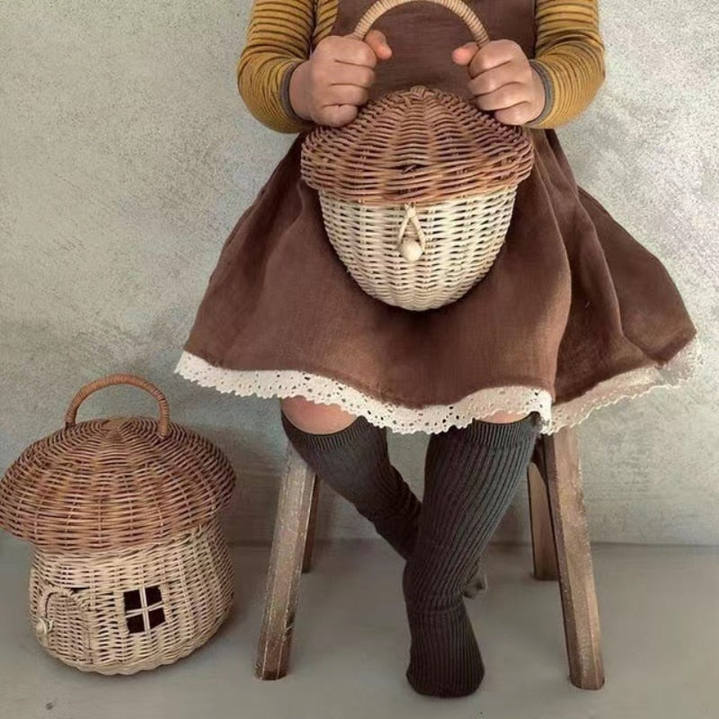 Hand Woven Mushroom Rattan Basket Bag