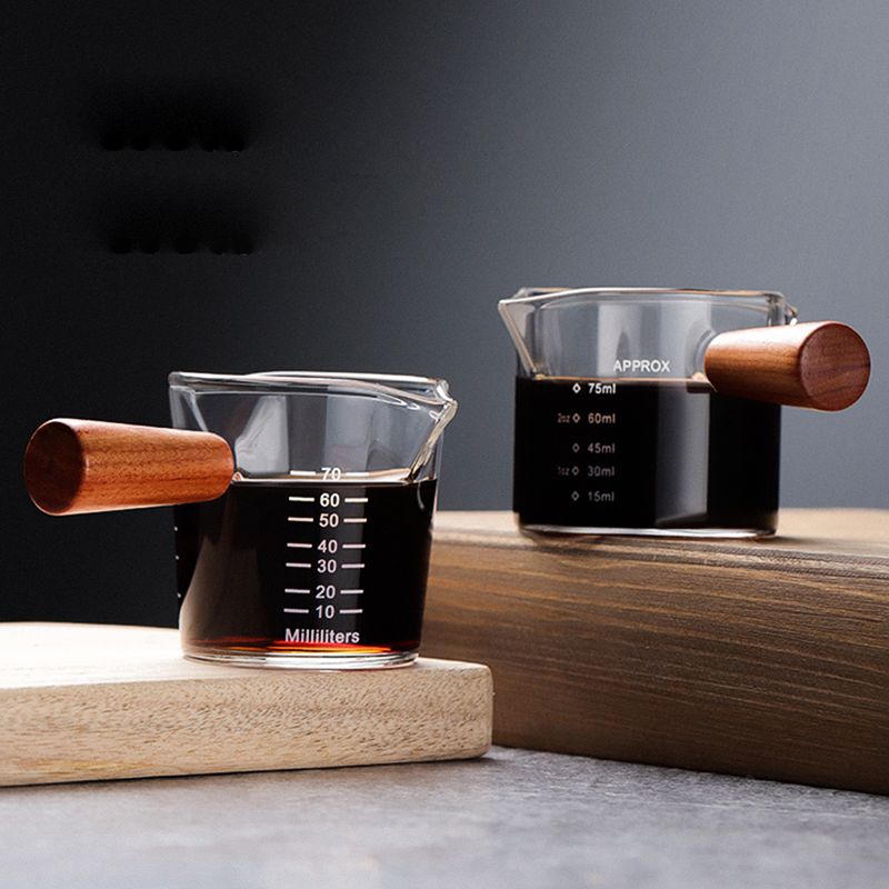 Espresso Coffee Cup With Measuring Cup and Wooden Handle