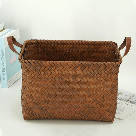 Foldable Woven Storage Basket with PU Handles