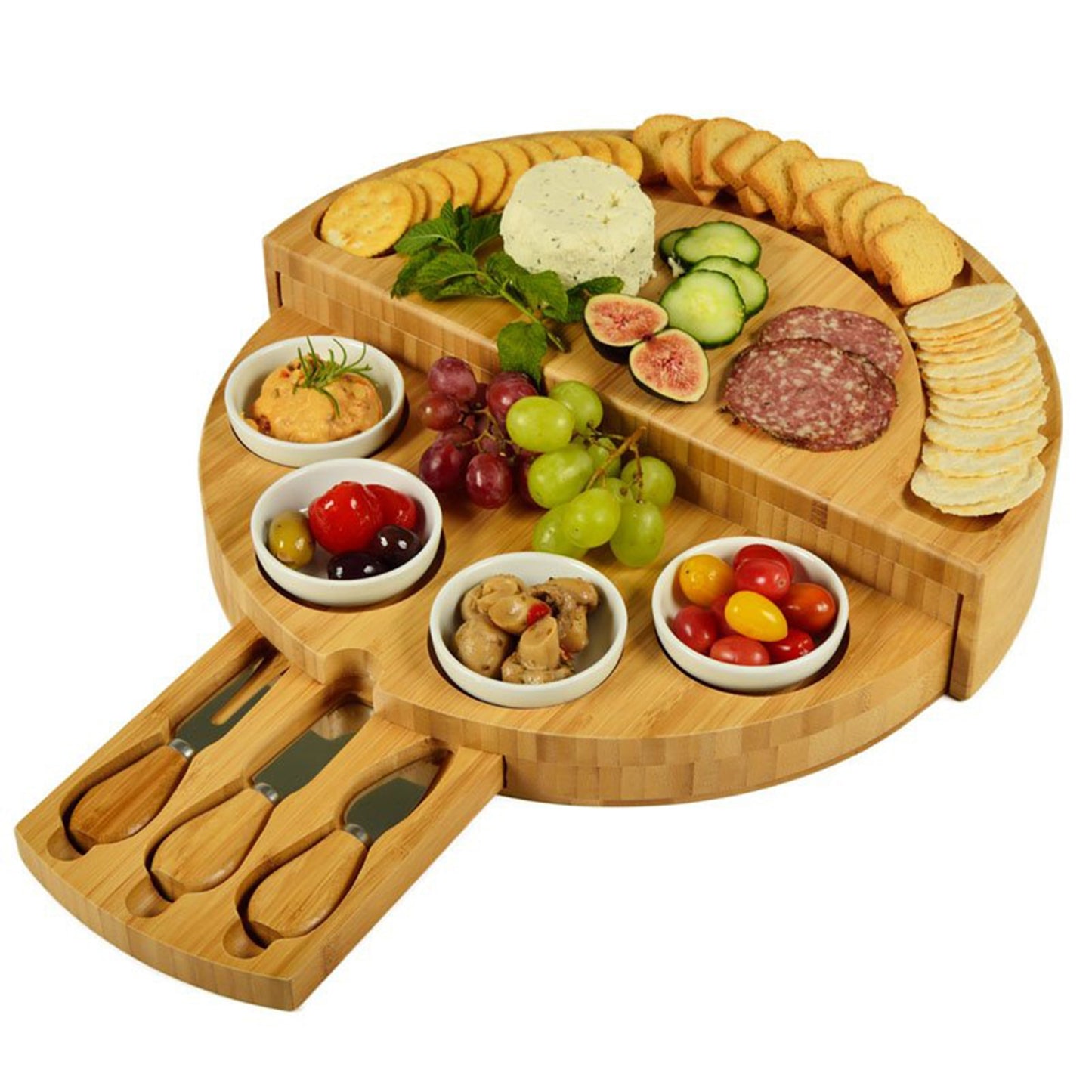 Wooden Charcuterie Board With Slide Out Drawer & Cooking Tools